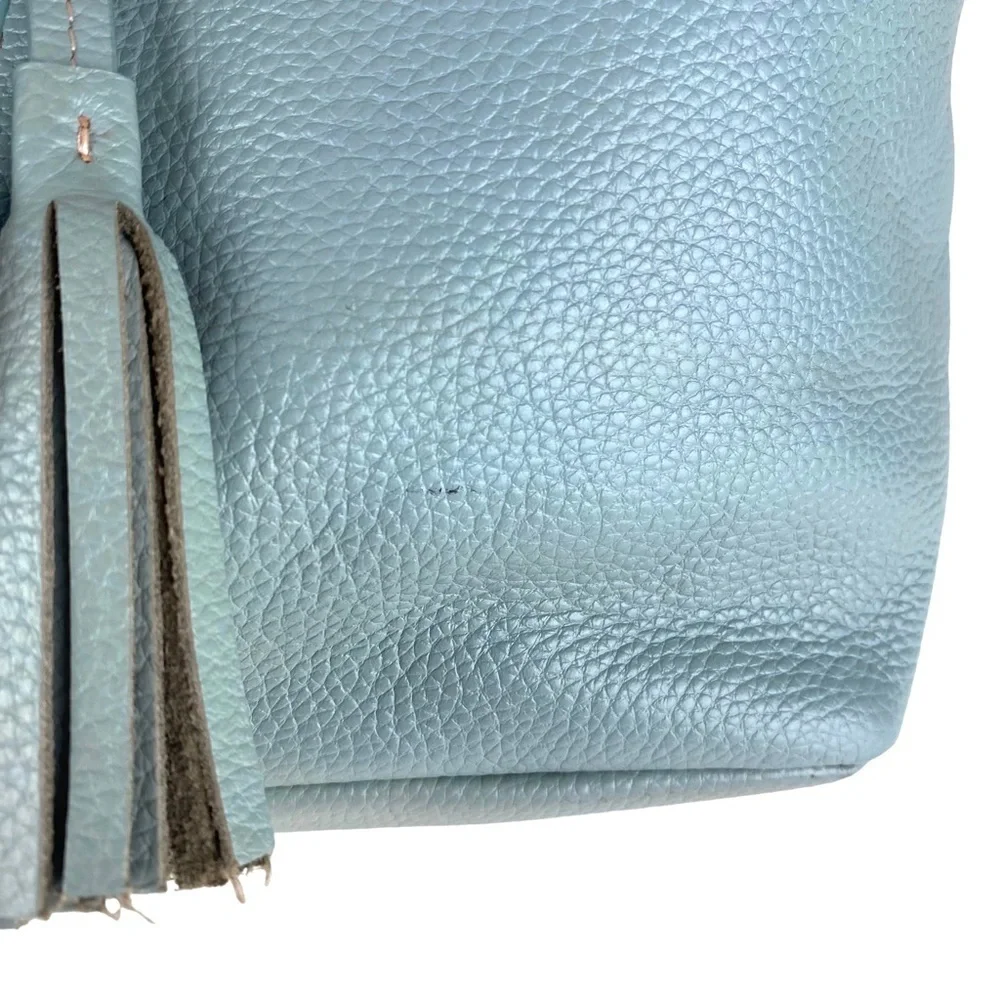 LAGGO Havana Hobo Shoulder Bag Blue Pebbled Leather Fringe Nice Large Size